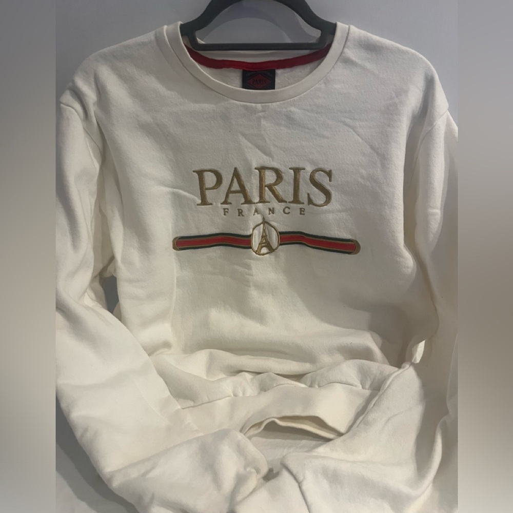 Paris France white Sweater - sweatshirt size Medium